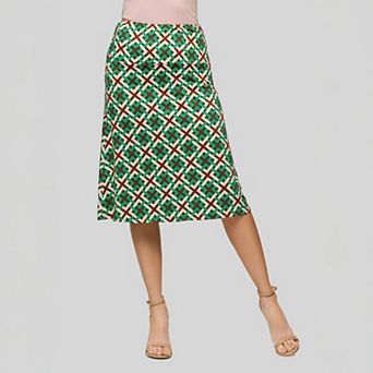 Women's 24Seven Comfort Apparel Print Comfortable Elastic Waist Knee Length Skirt