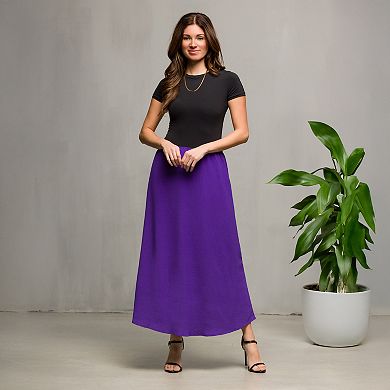 Women's 24Seven Comfort Apparel Elastic Waist A-Line Maxi Skirt