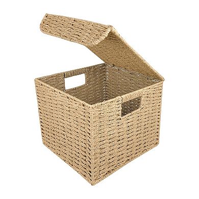 Small Square Lidded Paperweave Storage Bin