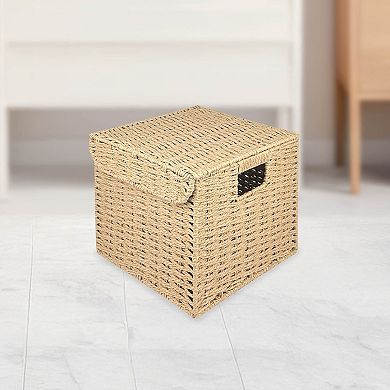 Small Square Lidded Paperweave Storage Bin
