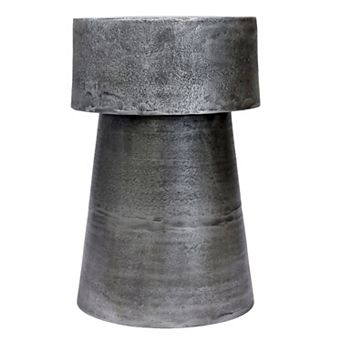 Vintage 23.6 Inch Accent Side Table, Round Top, Antique Silver Cast Aluminum Drum Base