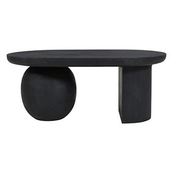 Uri 38 Inch Oval Coffee Table, Mango Wood Full and Half Spherical Leg, Sandblasted Black