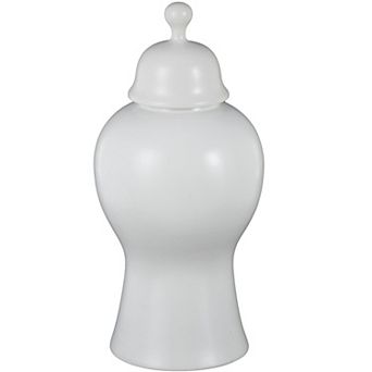 Stella & Eve White Ceramic Hourglass Living Room Decorative Jar with Lid and Ball Knob
