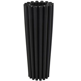 Stella & Eve Black Ceramic Ribbed Decorative Vase with Cylindrical Ridges Floor Decor