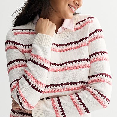 Women's Croft & Barrow® Long Sleeve Bubble Stripe Pullover Sweater