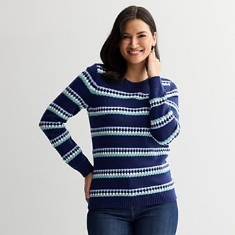 Women's Croft & Barrow® Long Sleeve Bubble Stripe Pullover Sweater
