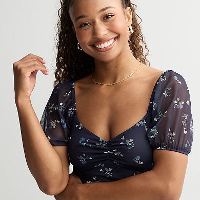 Juniors' Live To Be Spoiled Mesh Puff Sleeve Mini Dress