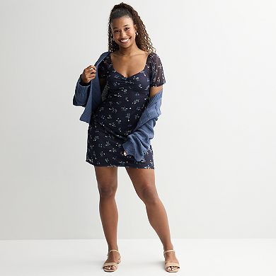 Juniors' Live To Be Spoiled Mesh Puff Sleeve Mini Dress
