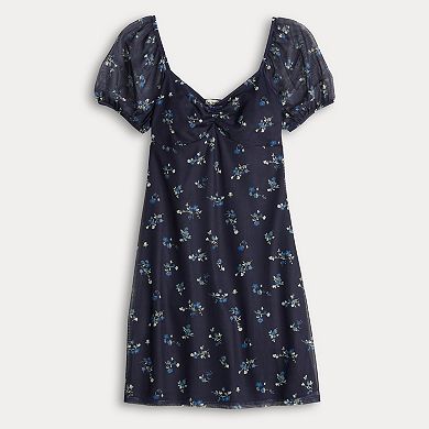 Juniors' Live To Be Spoiled Mesh Puff Sleeve Mini Dress