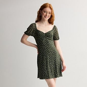 Juniors' Live To Be Spoiled Mesh Puff Sleeve Mini Dress