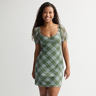 Juniors' Live To Be Spoiled Mesh Puff Sleeve Mini Dress
