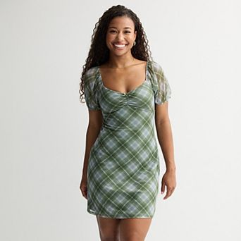 Juniors' Live To Be Spoiled Mesh Puff Sleeve Mini Dress