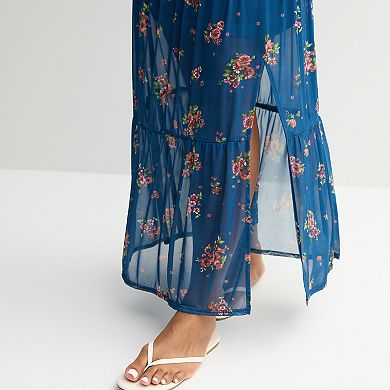 Juniors' Live To Be Spoiled Printed Power Mesh Maxi Dress