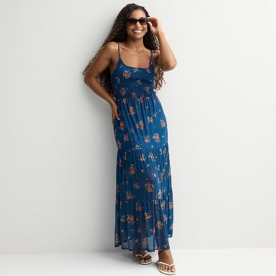 Juniors' Live To Be Spoiled Printed Power Mesh Maxi Dress