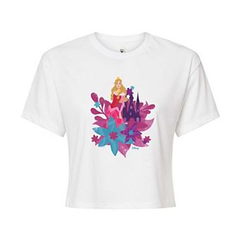 Disney's Sleeping Beauty Aurora Juniors' Floral Cropped Tee