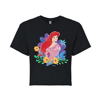Disney's The Little Mermaid Ariel Juniors' Floral Cropped Tee