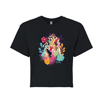 Disney Princess Juniors' Group Floral Cropped Tee