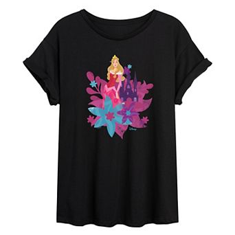 Disney's Sleeping Beauty Aurora Juniors' Floral Oversized Tee