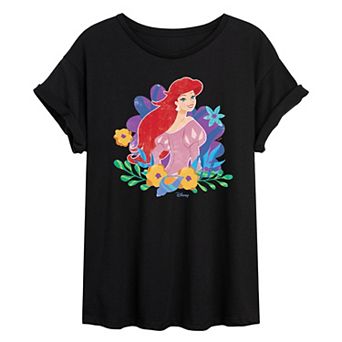 Disney's The Little Mermaid Ariel Juniors' Floral Oversized Tee