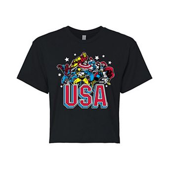 Juniors' Marvel USA Cropped Tee
