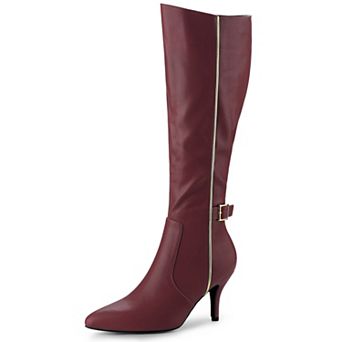 Women's Pointy Toe Buckle Stiletto Heel Knee High Boots
