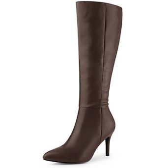 Women's Pointy Toe Buckle Stiletto Heel Knee High Boots