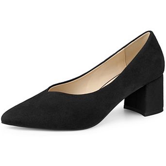 Women's Pointy Toe Slip-on Low Chunky Heels Pumps