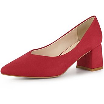 Women's Pointy Toe Slip-on Low Chunky Heels Pumps