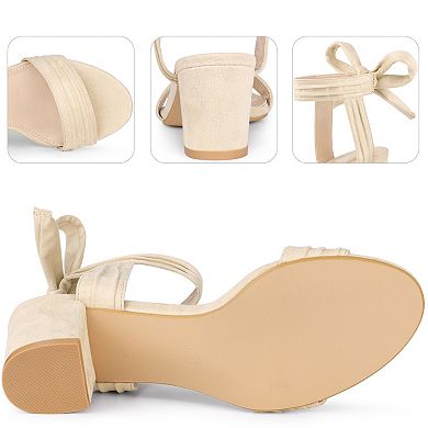 Women's Open Toe Pleated Lace Up Chunky Heels Sandals