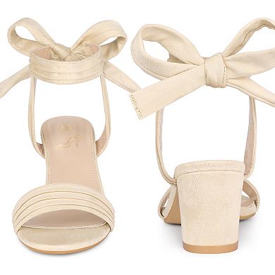 Women's Open Toe Pleated Lace Up Chunky Heels Sandals