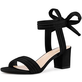 Women's Open Toe Pleated Lace Up Chunky Heels Sandals
