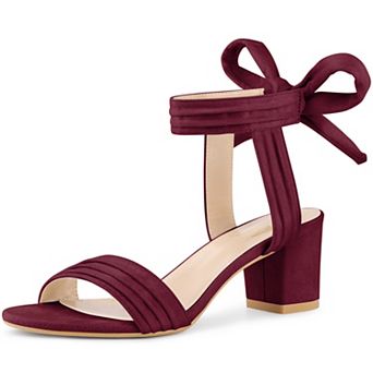 Women's Open Toe Pleated Lace Up Chunky Heels Sandals