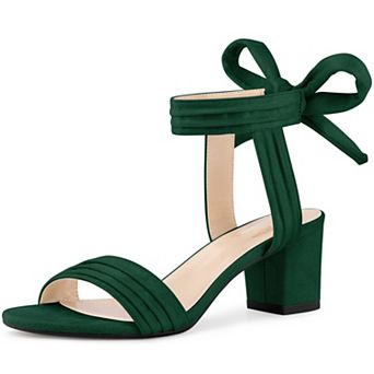 Women's Open Toe Pleated Lace Up Chunky Heels Sandals