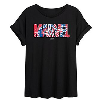 Juniors' Marvel Red White & Blue Tie Dye Oversized Tee