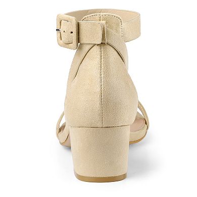 Women's Ankle Strap Block Low Heel Sandals with Open Toe and Adjustable Buckle