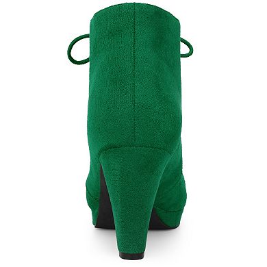 Women's Lace Up Platform Block Heels Ankle Boots with Round Toe and Chunky Heel
