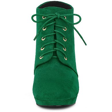 Women's Lace Up Platform Block Heels Ankle Boots with Round Toe and Chunky Heel
