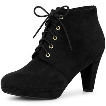 Women's Lace Up Platform Block Heels Ankle Boots with Round Toe and Chunky Heel
