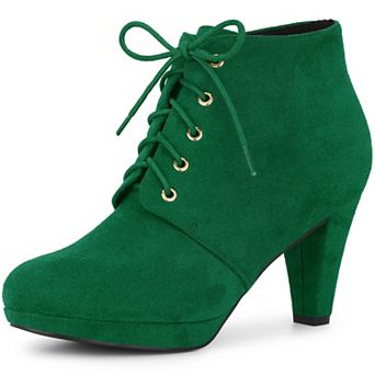 Women's Lace Up Platform Block Heels Ankle Boots with Round Toe and Chunky Heel