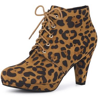 Women's Lace Up Platform Block Heels Ankle Boots with Round Toe and Chunky Heel