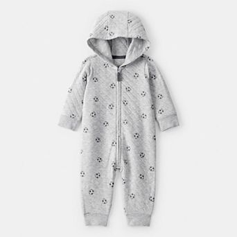 Baby Carter's Soccer Quilted Long-Sleeve Hooded Jumpsuit