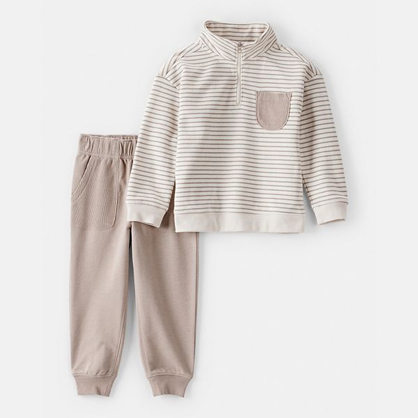 Toddler Boy Carter's 2-Piece Striped Quarter Zip Pullover & Pant Set
