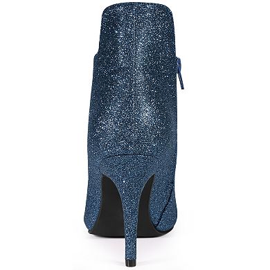 Women's Glitter Pointed Toe Cutout Sparkly Stiletto Heels Ankle Boots