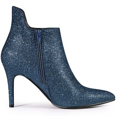 Women's Glitter Pointed Toe Cutout Sparkly Stiletto Heels Ankle Boots