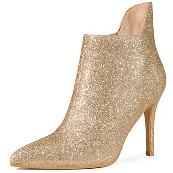 Women's Glitter Pointed Toe Cutout Sparkly Stiletto Heels Ankle Boots