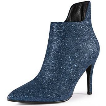 Women's Glitter Pointed Toe Cutout Sparkly Stiletto Heels Ankle Boots