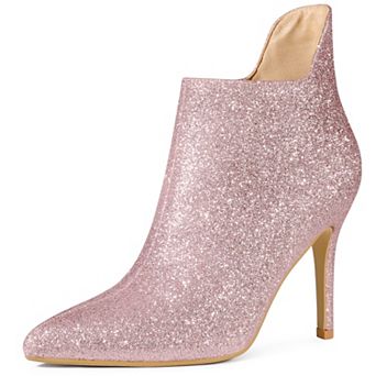 Women's Glitter Pointed Toe Cutout Sparkly Stiletto Heels Ankle Boots