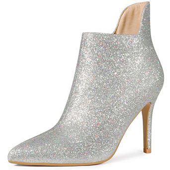 Women's Glitter Pointed Toe Cutout Sparkly Stiletto Heels Ankle Boots