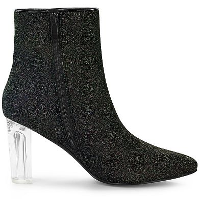 Women's Clear Block Heel Glitter Ankle Boots