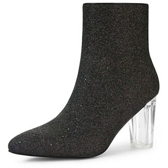 Women's Clear Block Heel Glitter Ankle Boots